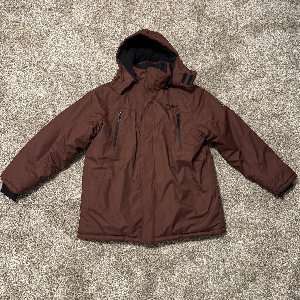 Reebok 1895 Men's Winter Snow Puffer Jacket Hooded Maroon Size XL